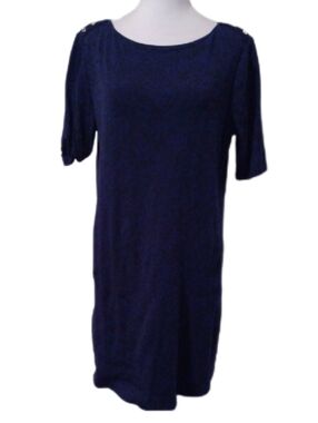 × Jones New York Navy Short-Sleeve Shift Dress with Gold Studs